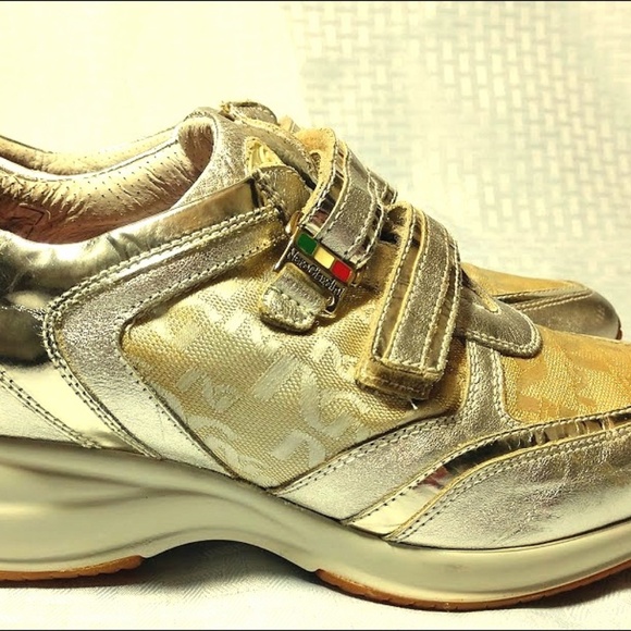 Nero Giardini Italian Velcro Sneakers Gold Silver - Picture 1 of 8
